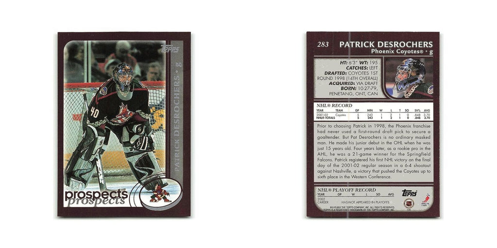 Patrick DesRochers 2002 Topps #283 Phoenix Coyotes Hockey Card NM