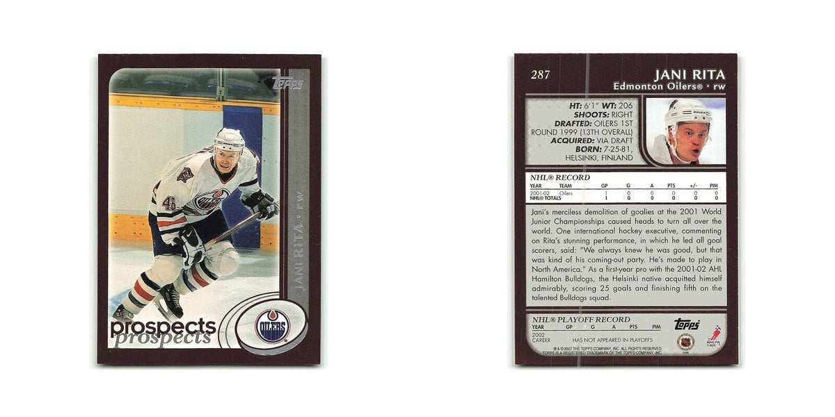 Jani Rita 2002 Topps #287 Edmonton Oilers Hockey Card NM