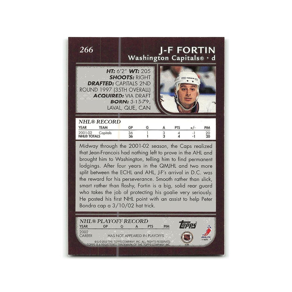 Jean-Francois Fortin 2002 Topps #266 Washington Capitals Hockey Card NM