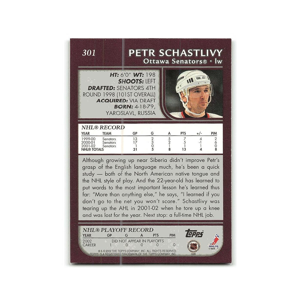 Petr Schastlivy 2002 Topps #301 Ottawa Senators Hockey Card NM