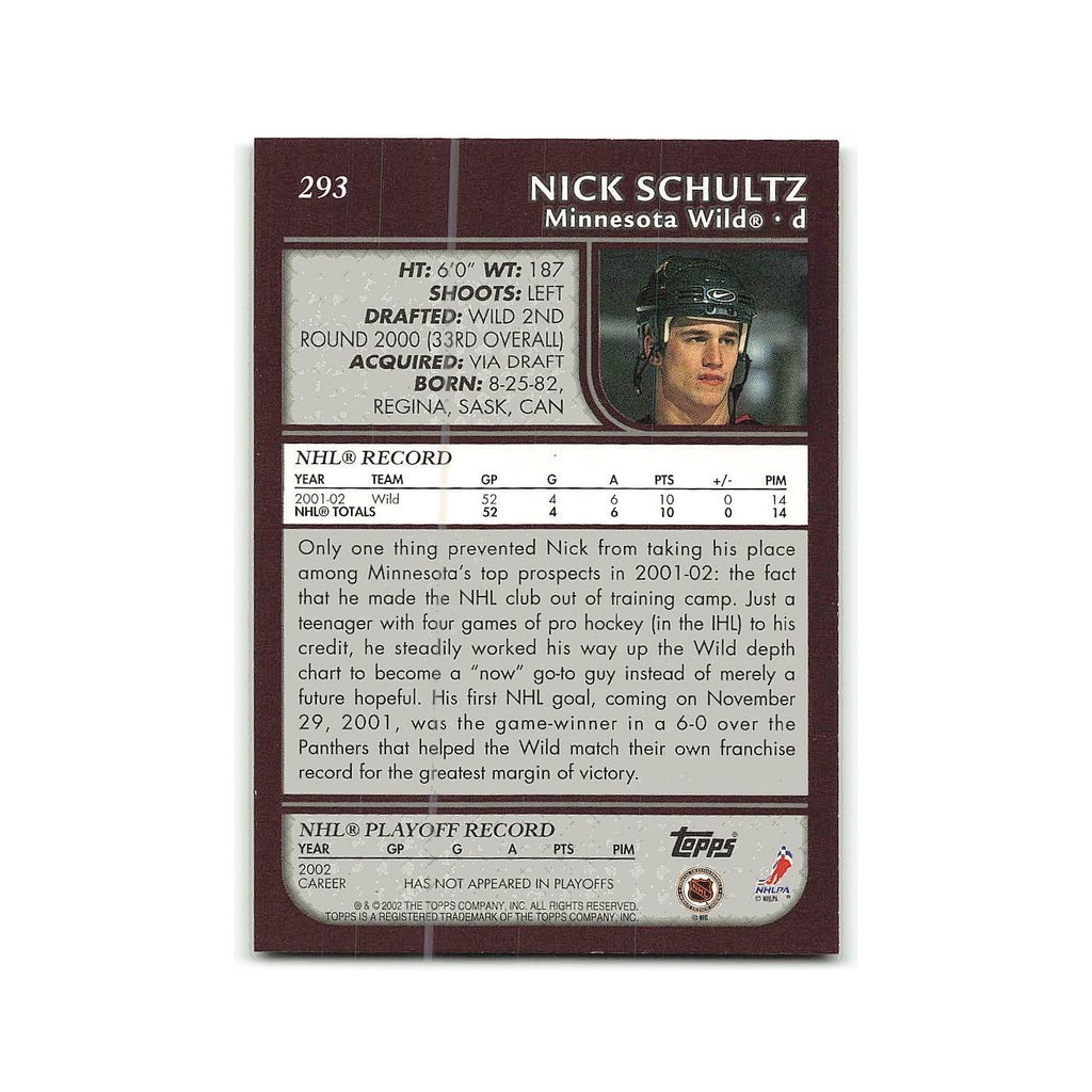 Nick Schultz 2002 Topps #293 Minnesota Wild Hockey Card NM