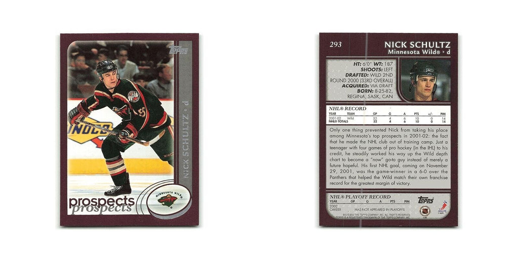 Nick Schultz 2002 Topps #293 Minnesota Wild Hockey Card NM