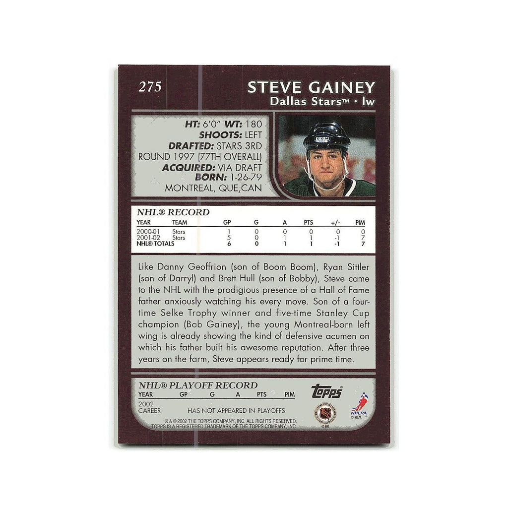 Steve Gainey 2002 Topps #275 Dallas Stars Hockey Card NM