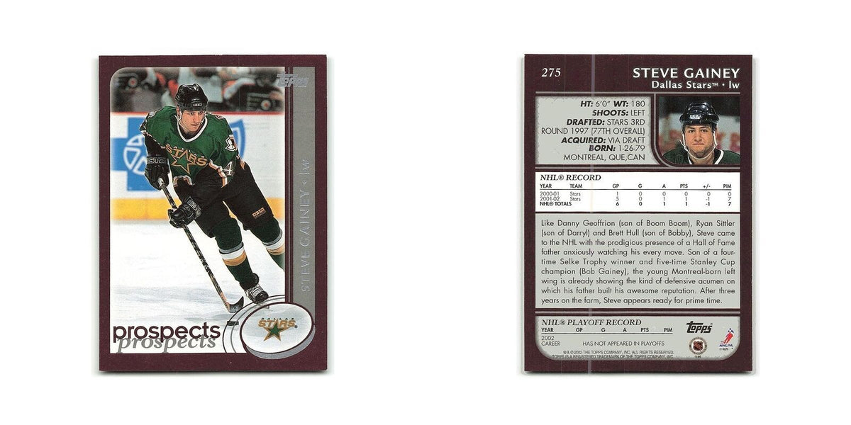 Steve Gainey 2002 Topps #275 Dallas Stars Hockey Card NM