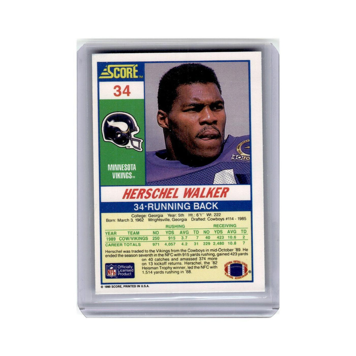Herschel Walker 1990 Score #34 Minnesota Vikings Football Card NM