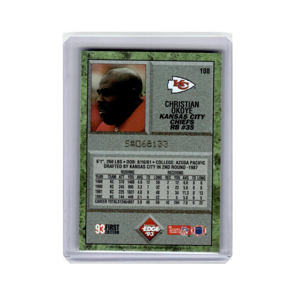 Christian Okoye 1993 Collector's Edge #108 Kansas City Chiefs Football Card NM