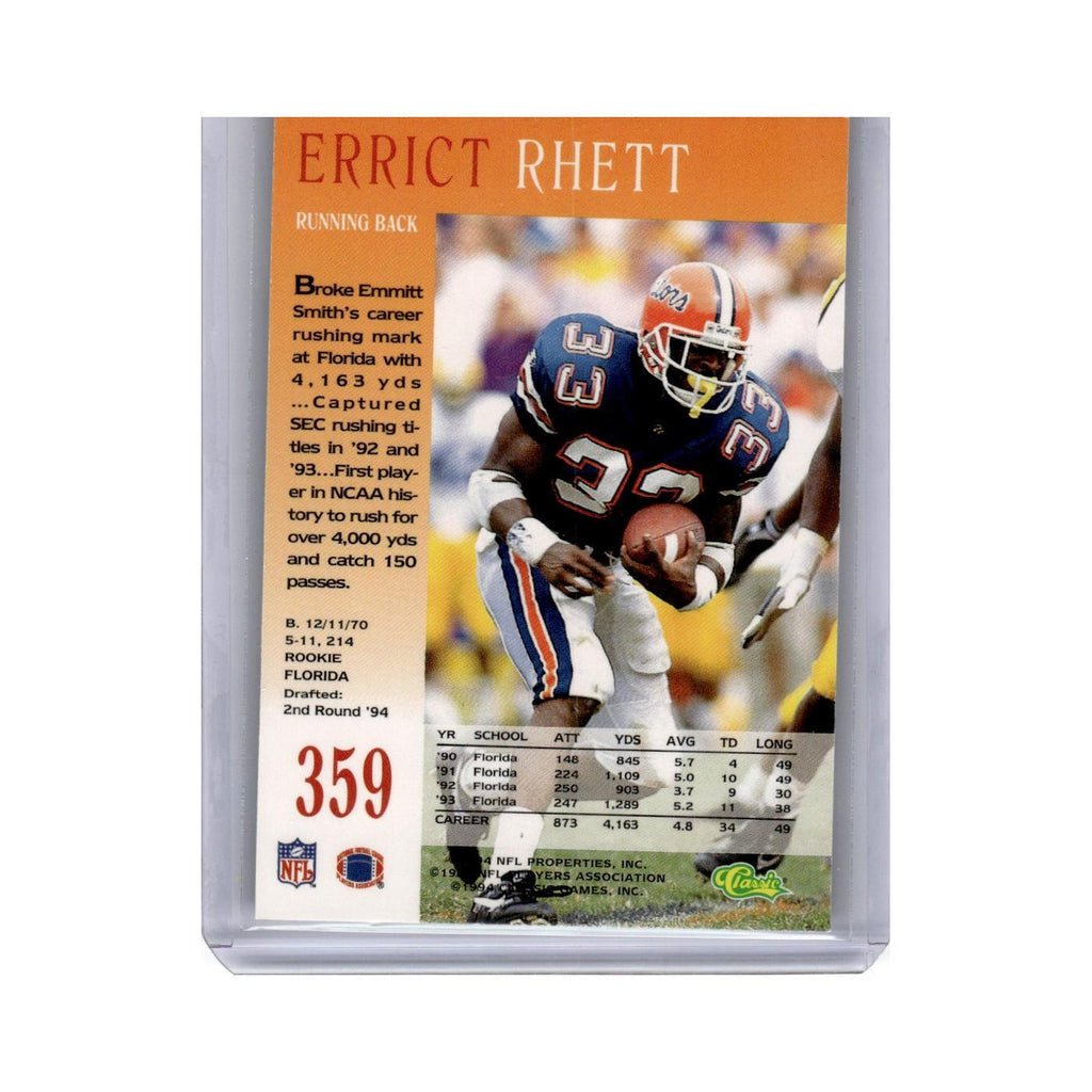 Errict Rhett 1994 Pro Line Rookie #359 Tampa Bay Buccaneers Football Card NM