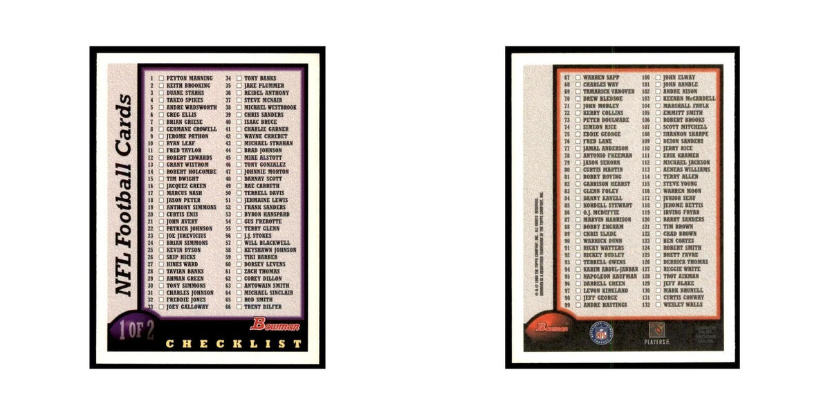1998 Bowman Checklist Football Cards #1 OF 2