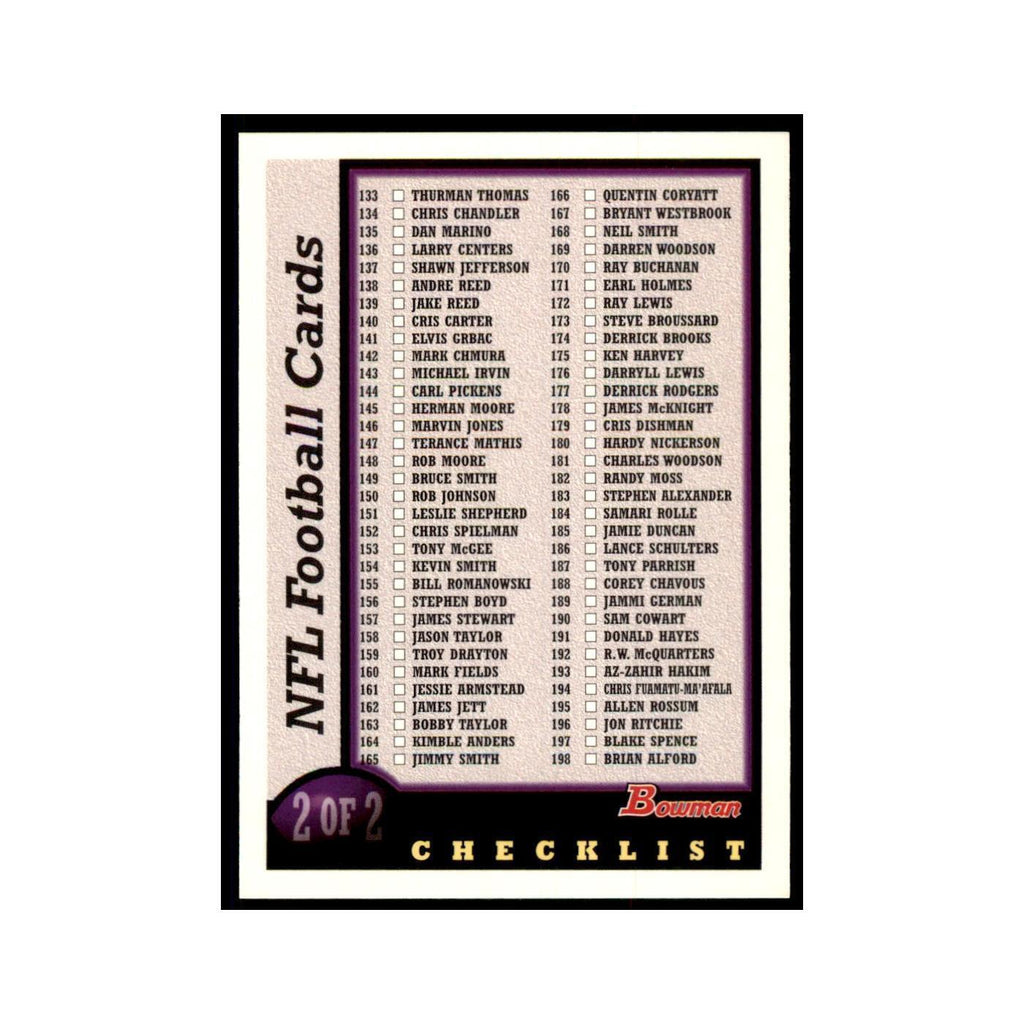 1998 Bowman Checklist Football Cards #2 OF 2