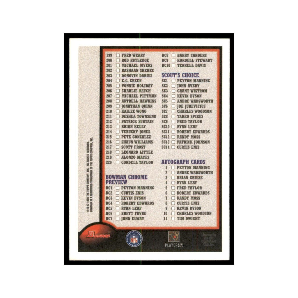 1998 Bowman Checklist Football Cards #2 OF 2