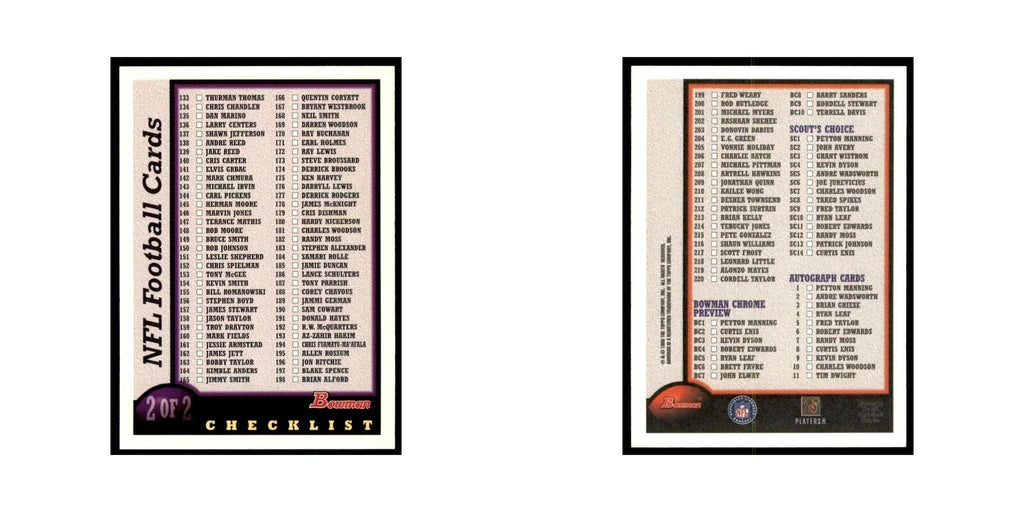 1998 Bowman Checklist Football Cards #2 OF 2