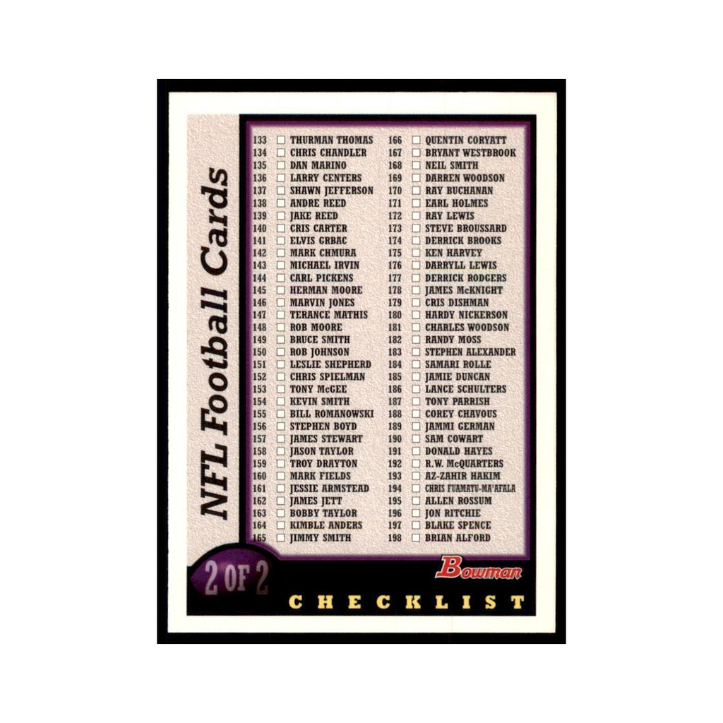 1998 Bowman Checklist Football Cards #2 OF 2