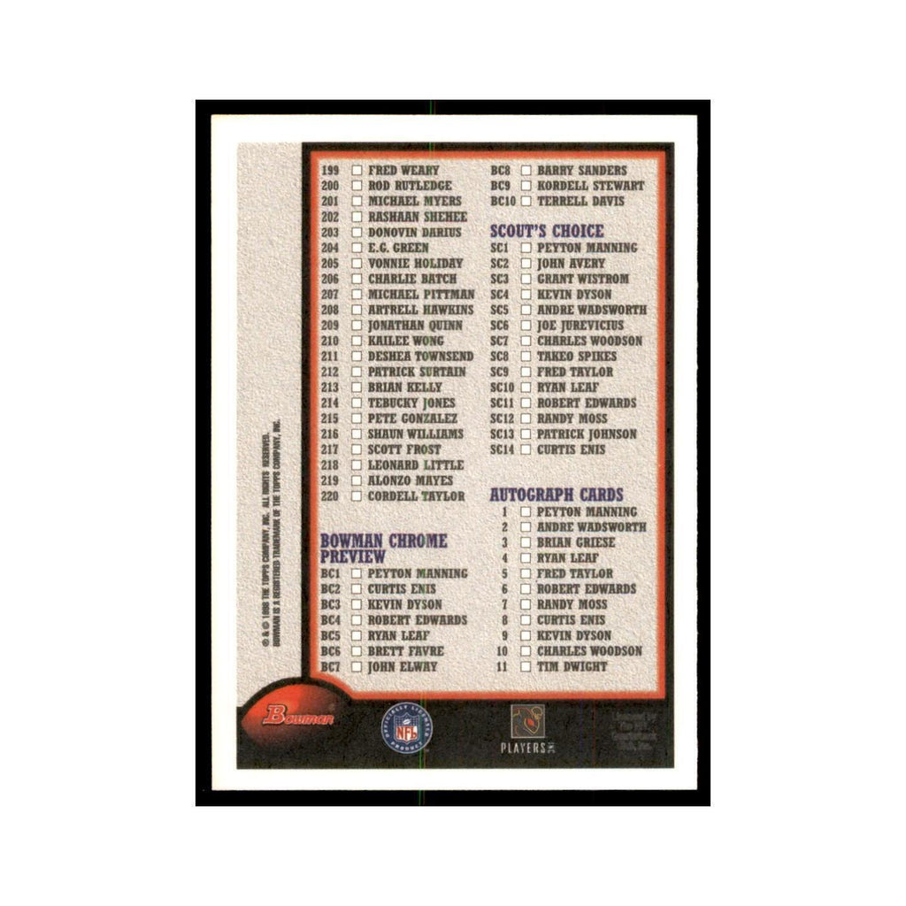 1998 Bowman Checklist Football Cards #2 OF 2