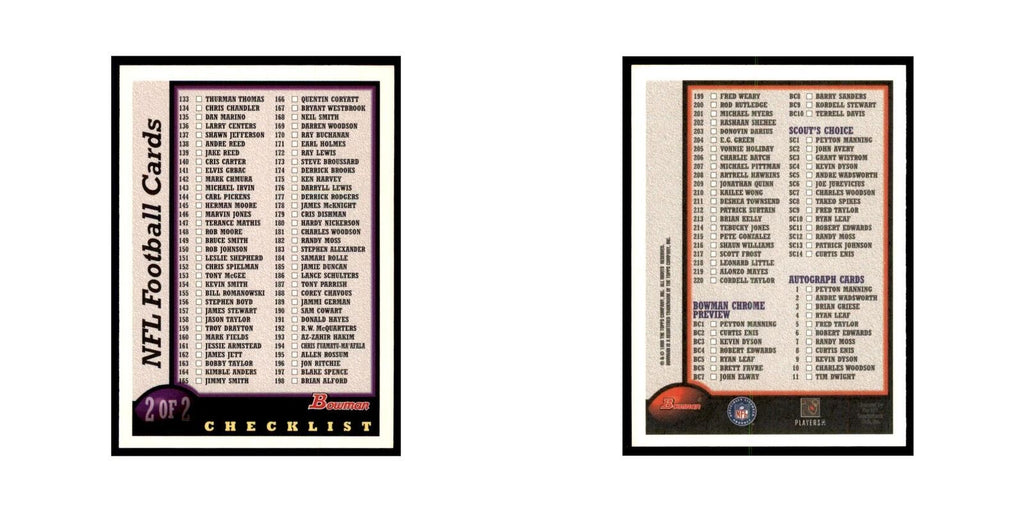 1998 Bowman Checklist Football Cards #2 OF 2