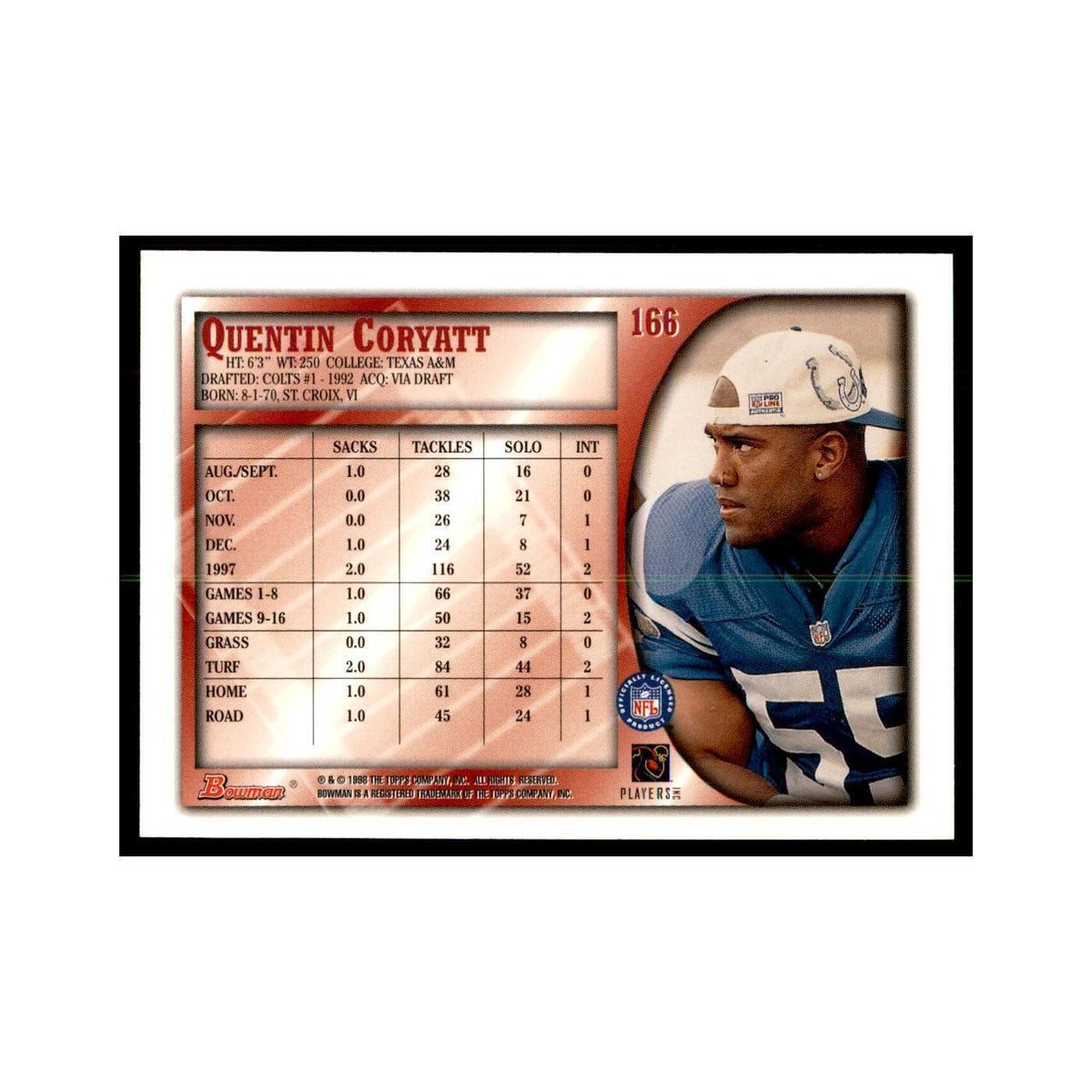 1998 Bowman Quentin Coryatt Football Cards #166