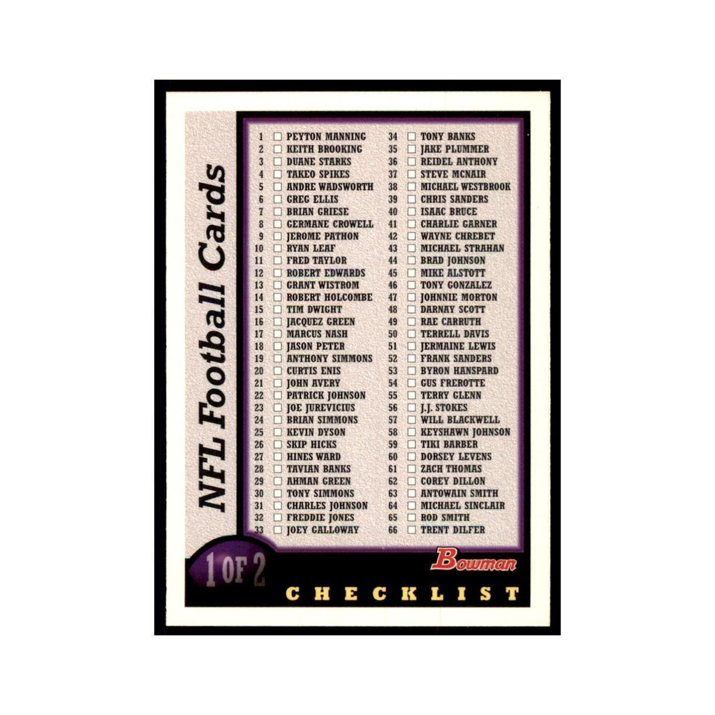 1998 Bowman Checklist Football Cards #1 OF 2