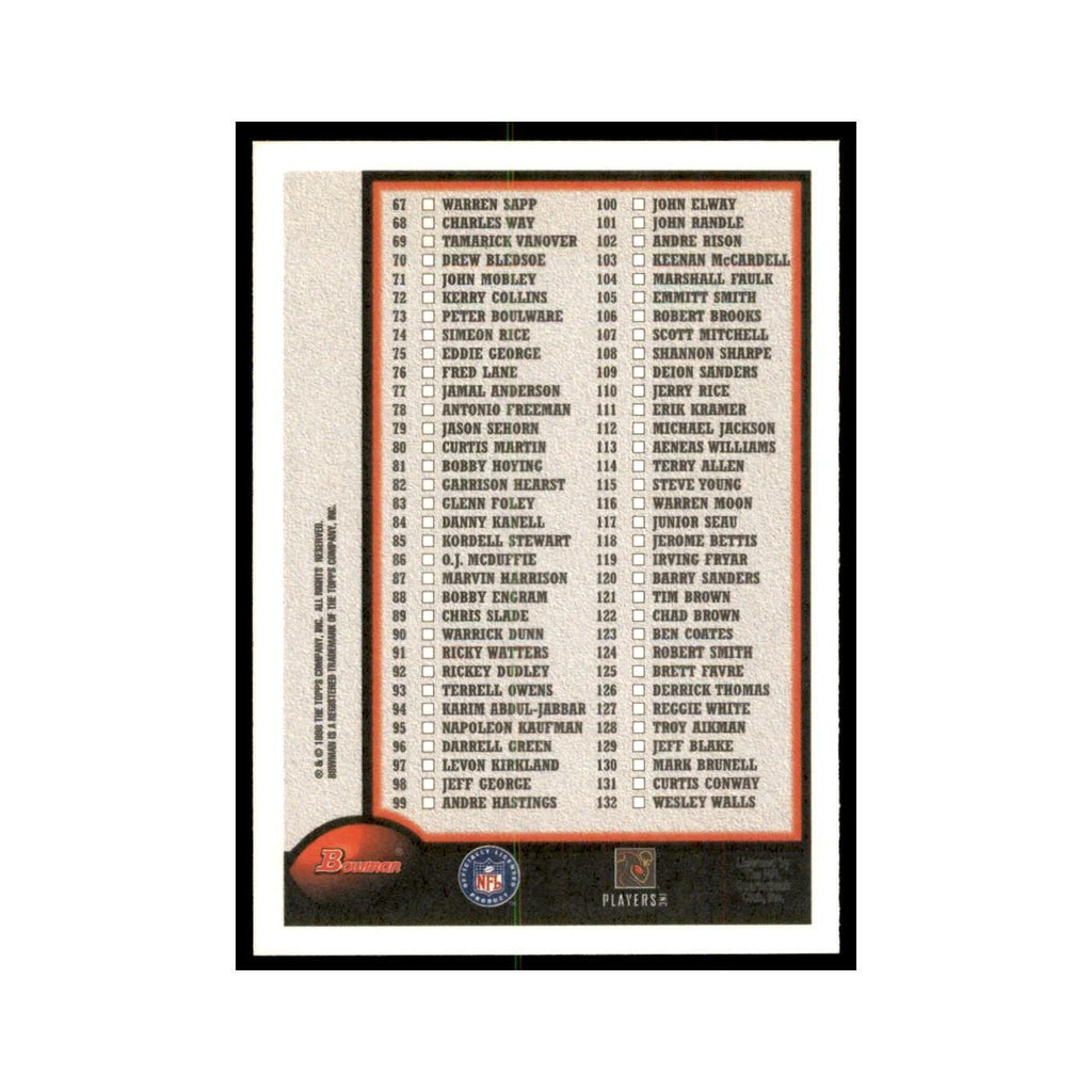 1998 Bowman Checklist Football Cards #1 OF 2