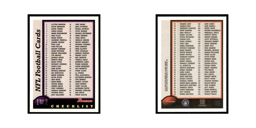 1998 Bowman Checklist Football Cards #1 OF 2