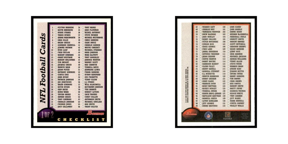 1998 Bowman Checklist Football Cards #1 OF 2
