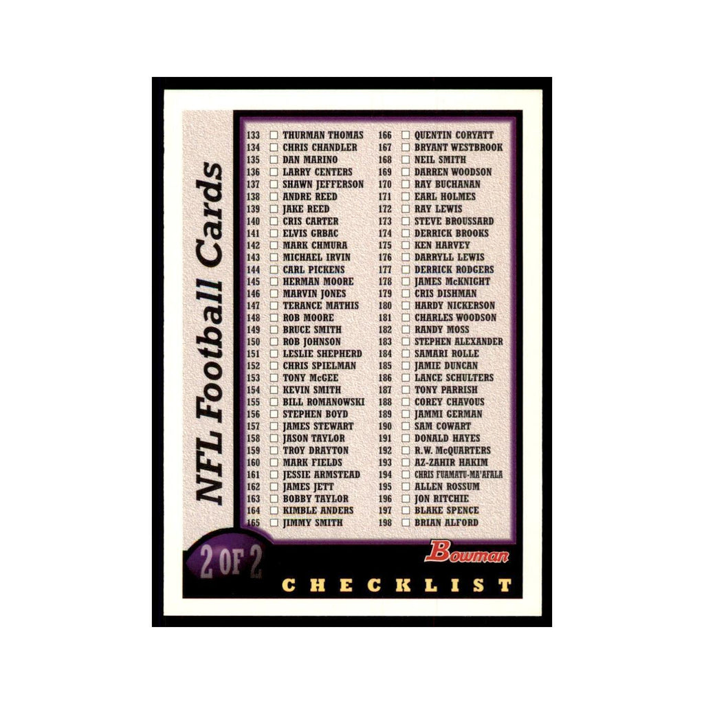 1998 Bowman Checklist Football Cards #2 OF 2