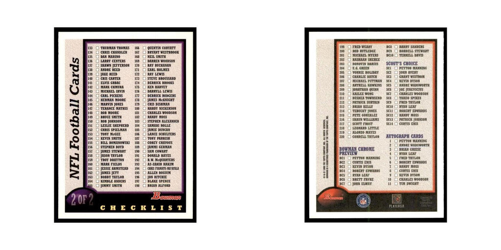1998 Bowman Checklist Football Cards #2 OF 2