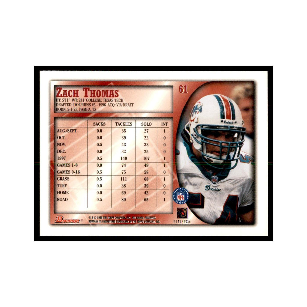 1998 Bowman Zach Thomas Football Cards #61