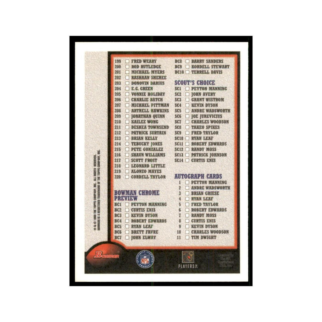 1998 Bowman Checklist Football Cards #2 OF 2
