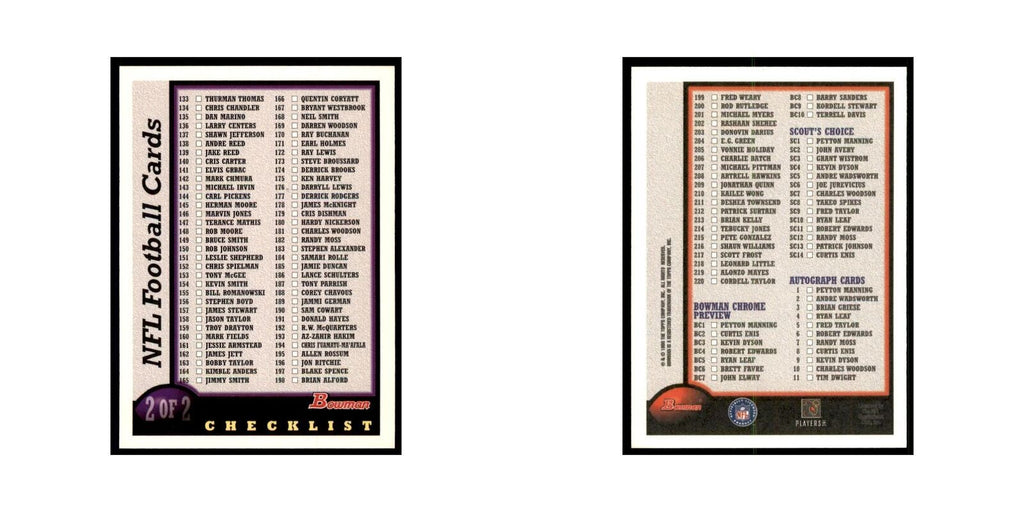 1998 Bowman Checklist Football Cards #2 OF 2