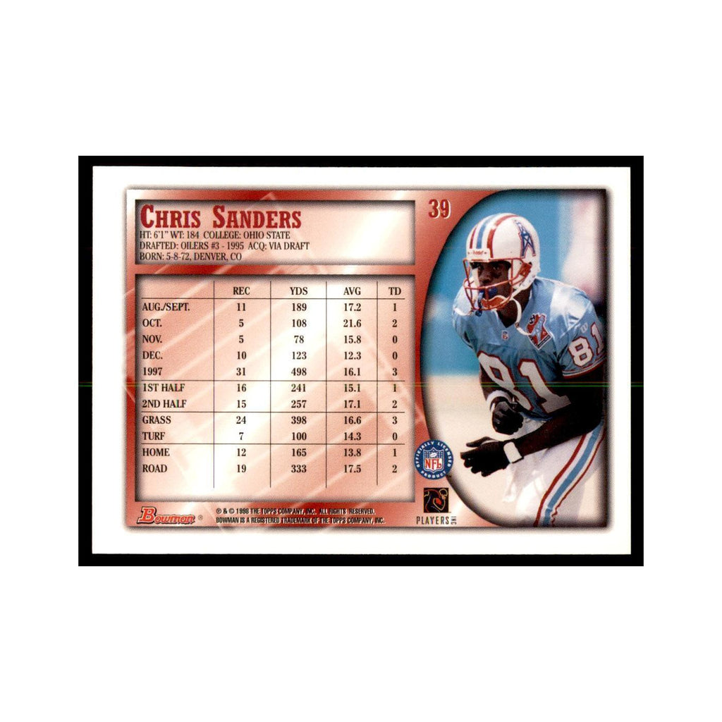 1998 Bowman Chris Sanders Football Cards #39