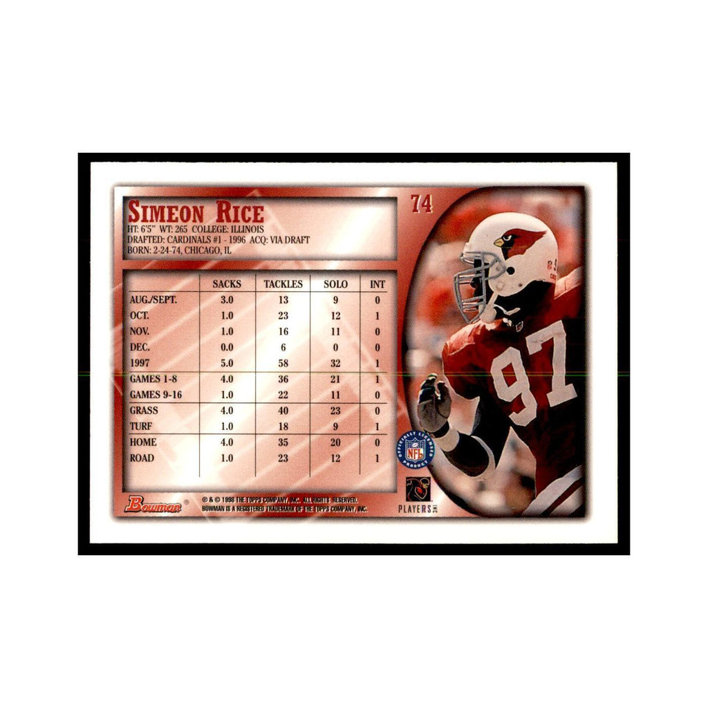 1998 Bowman Simeon Rice Football Cards #74