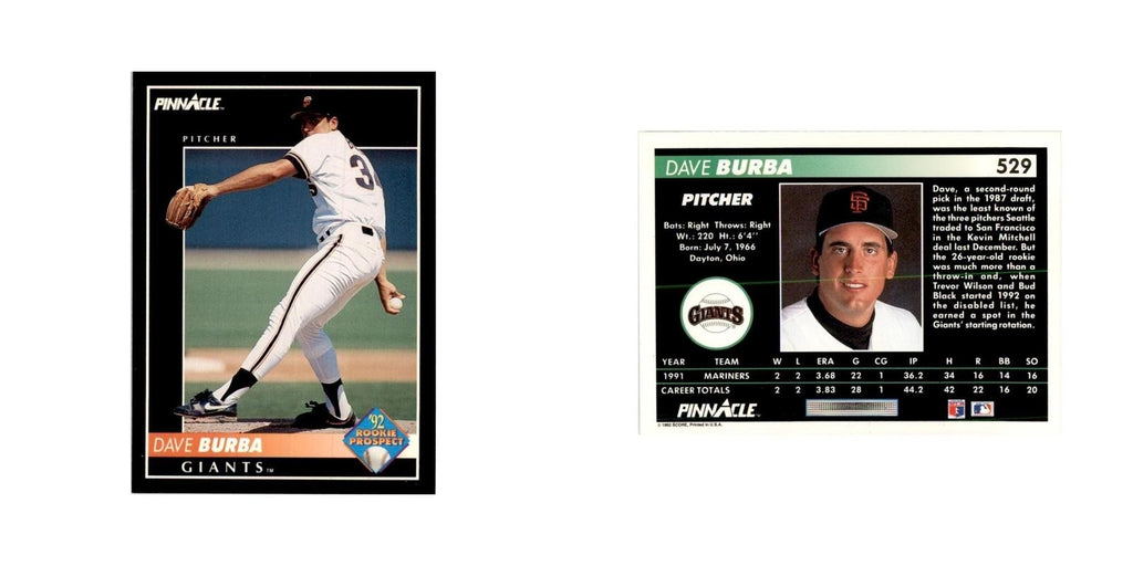 1992 Pinnacle Dave Burba Baseball Cards #529