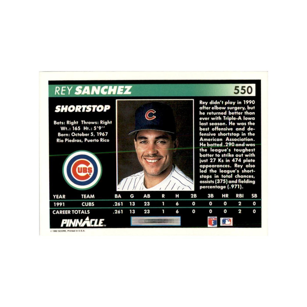 1992 Pinnacle Rey Sanchez Baseball Cards #550