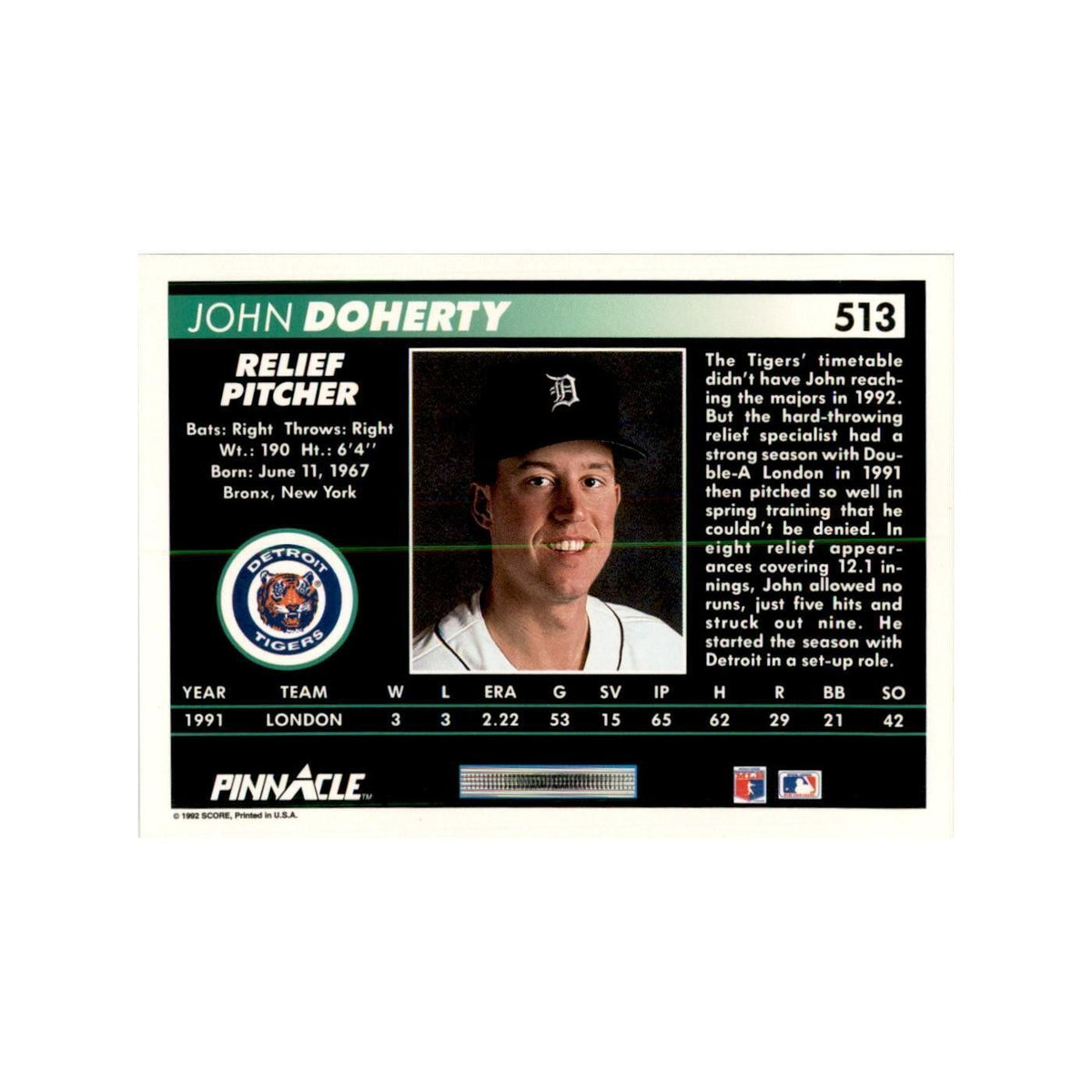 1992 Pinnacle John Doherty Baseball Cards #513
