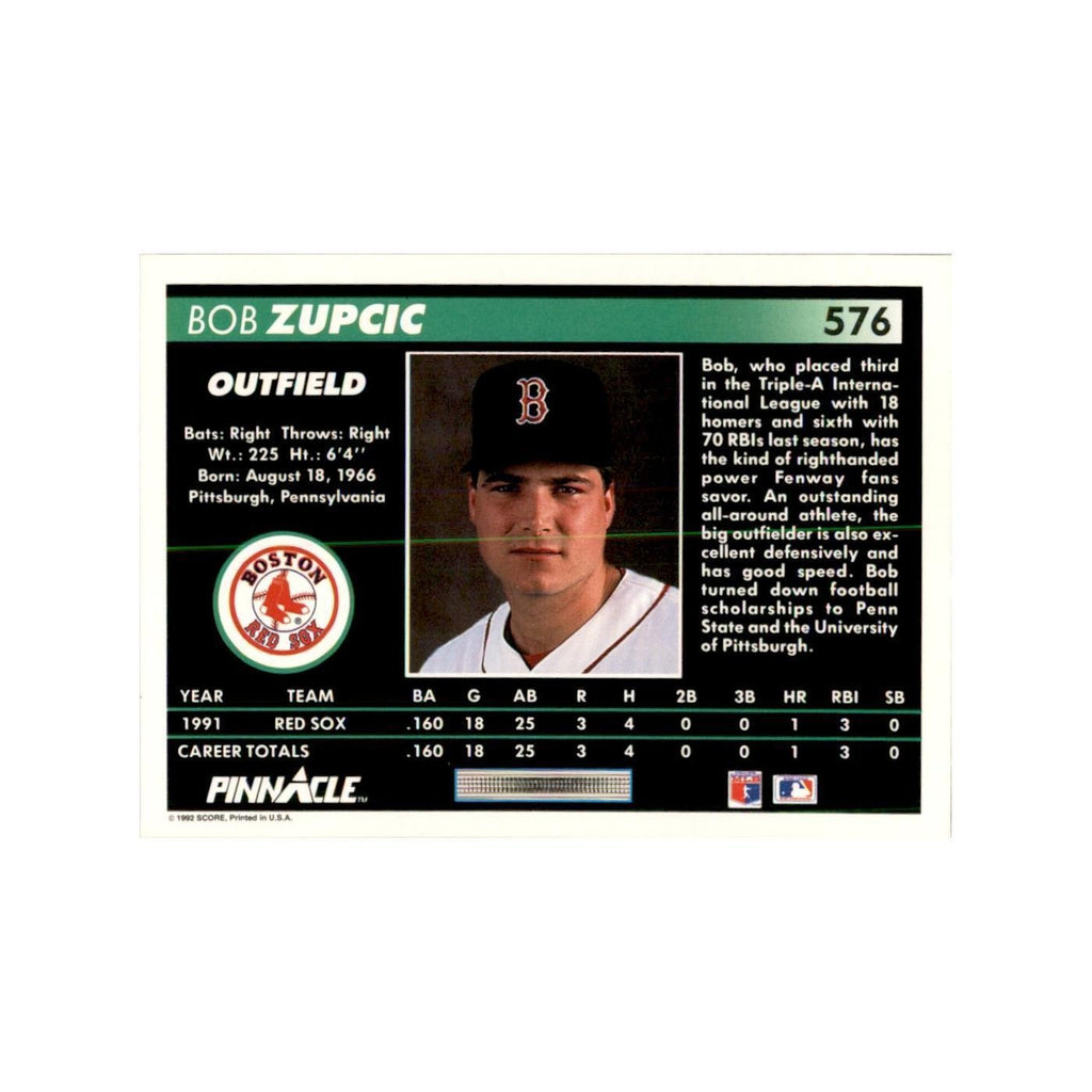 1992 Pinnacle Bob Zupcic Baseball Cards #576