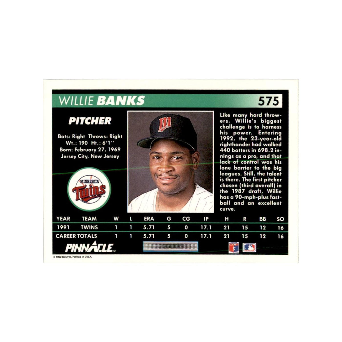 1992 Pinnacle Willie Banks Baseball Cards #575