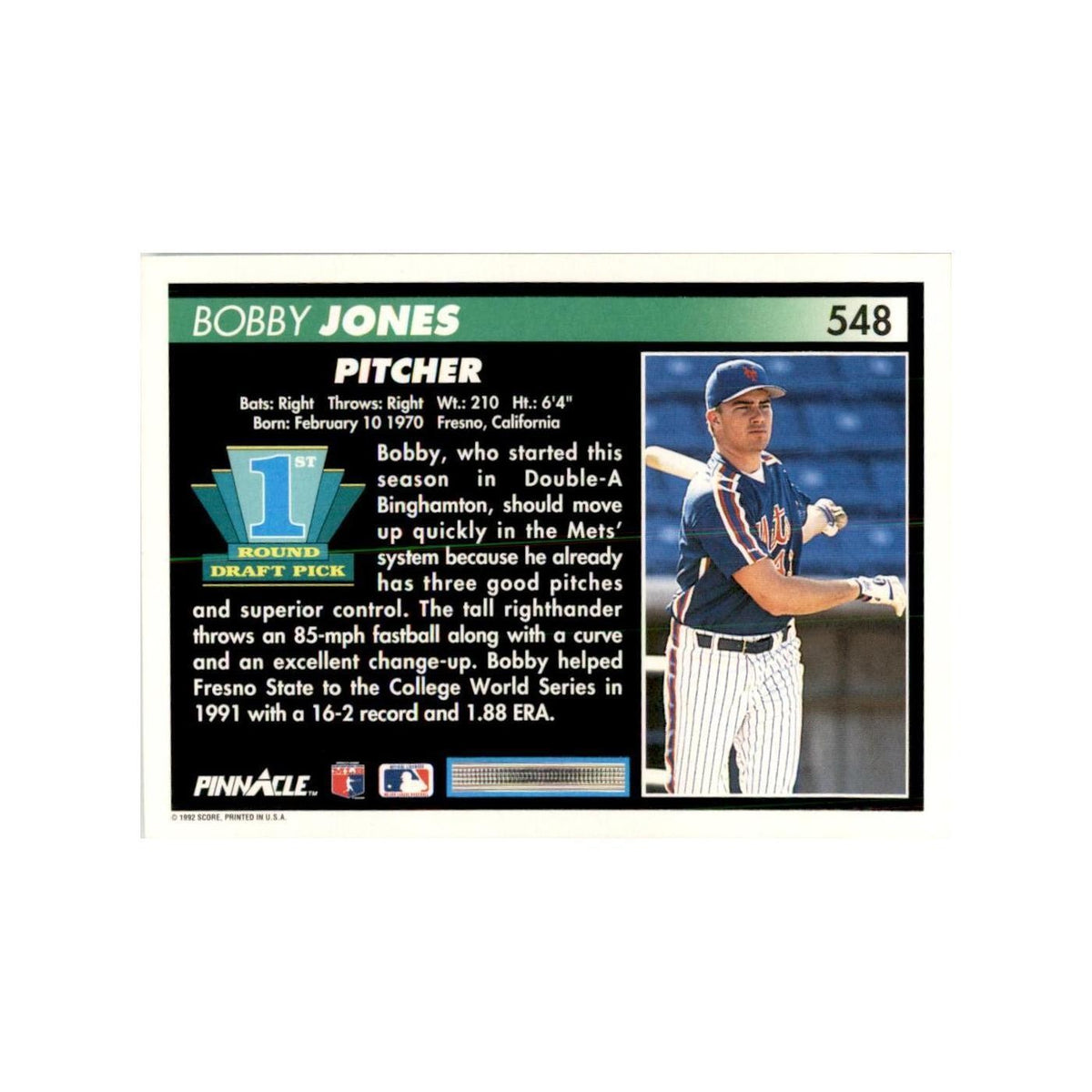 1992 Pinnacle Bobby Jones Baseball Cards #548