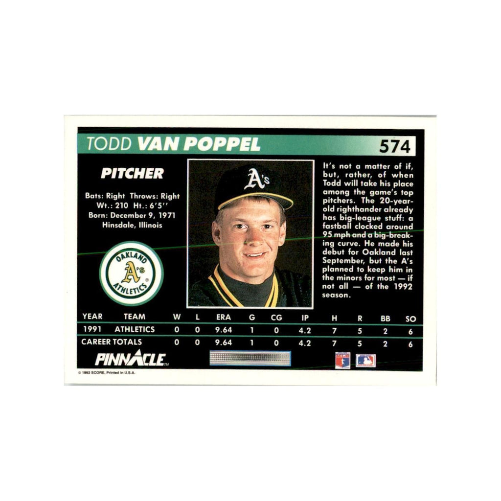 1992 Pinnacle Todd Van Poppel Baseball Cards #574