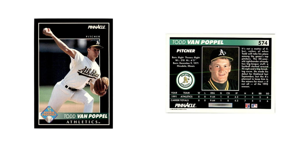 1992 Pinnacle Todd Van Poppel Baseball Cards #574