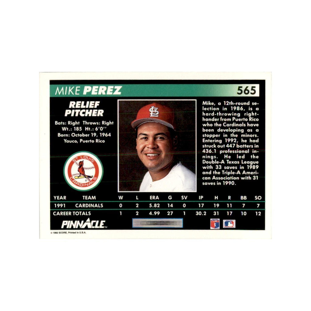 1992 Pinnacle Mike Perez Baseball Cards #565