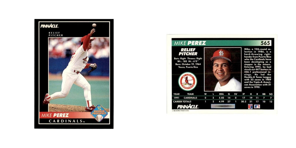 1992 Pinnacle Mike Perez Baseball Cards #565