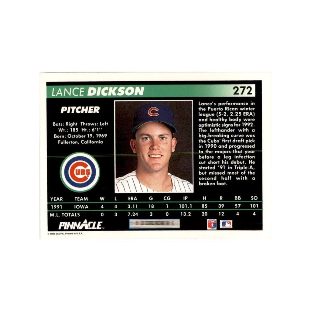 1992 Pinnacle Lance Dickson Baseball Cards #272