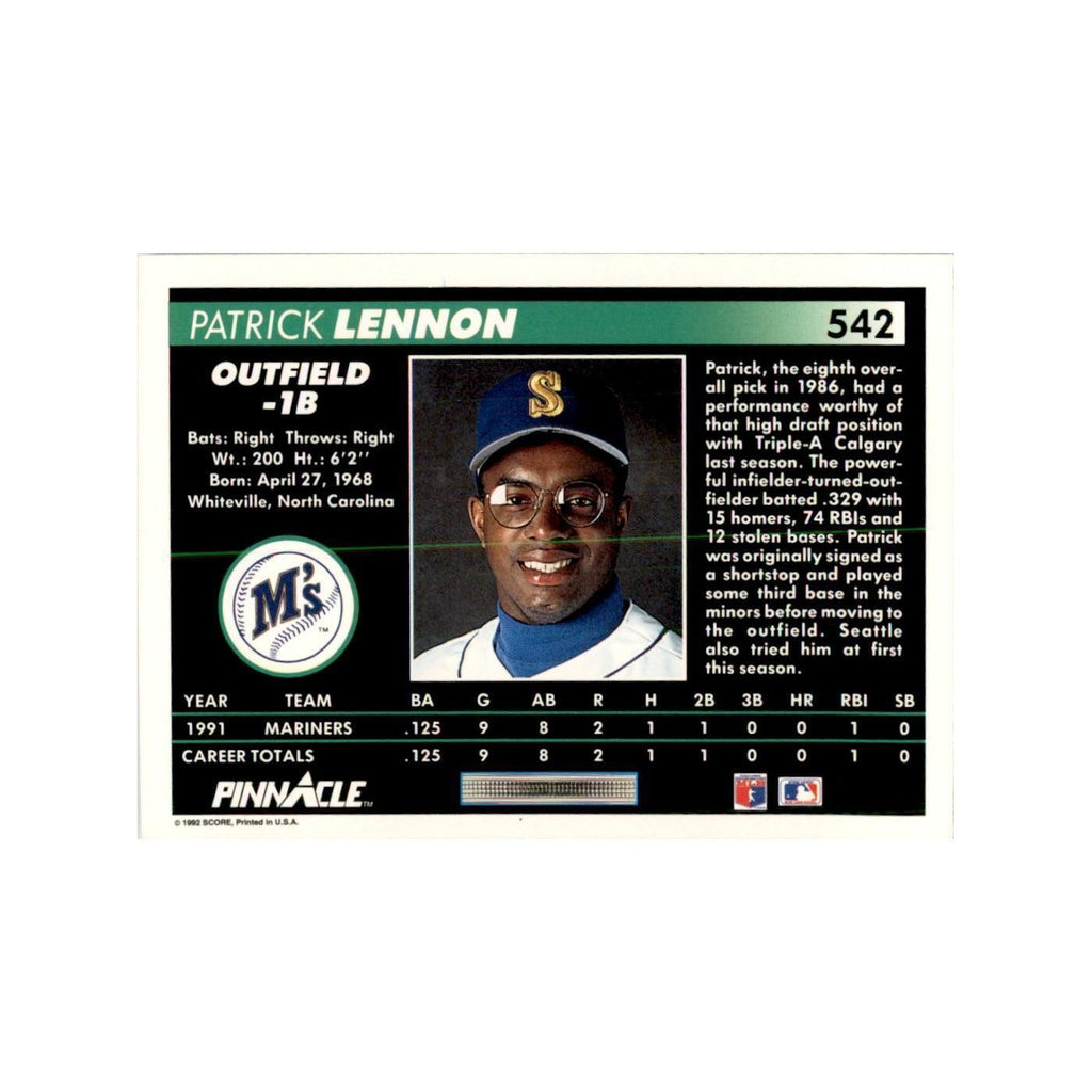 1992 Pinnacle Patrick Lennon Baseball Cards #542