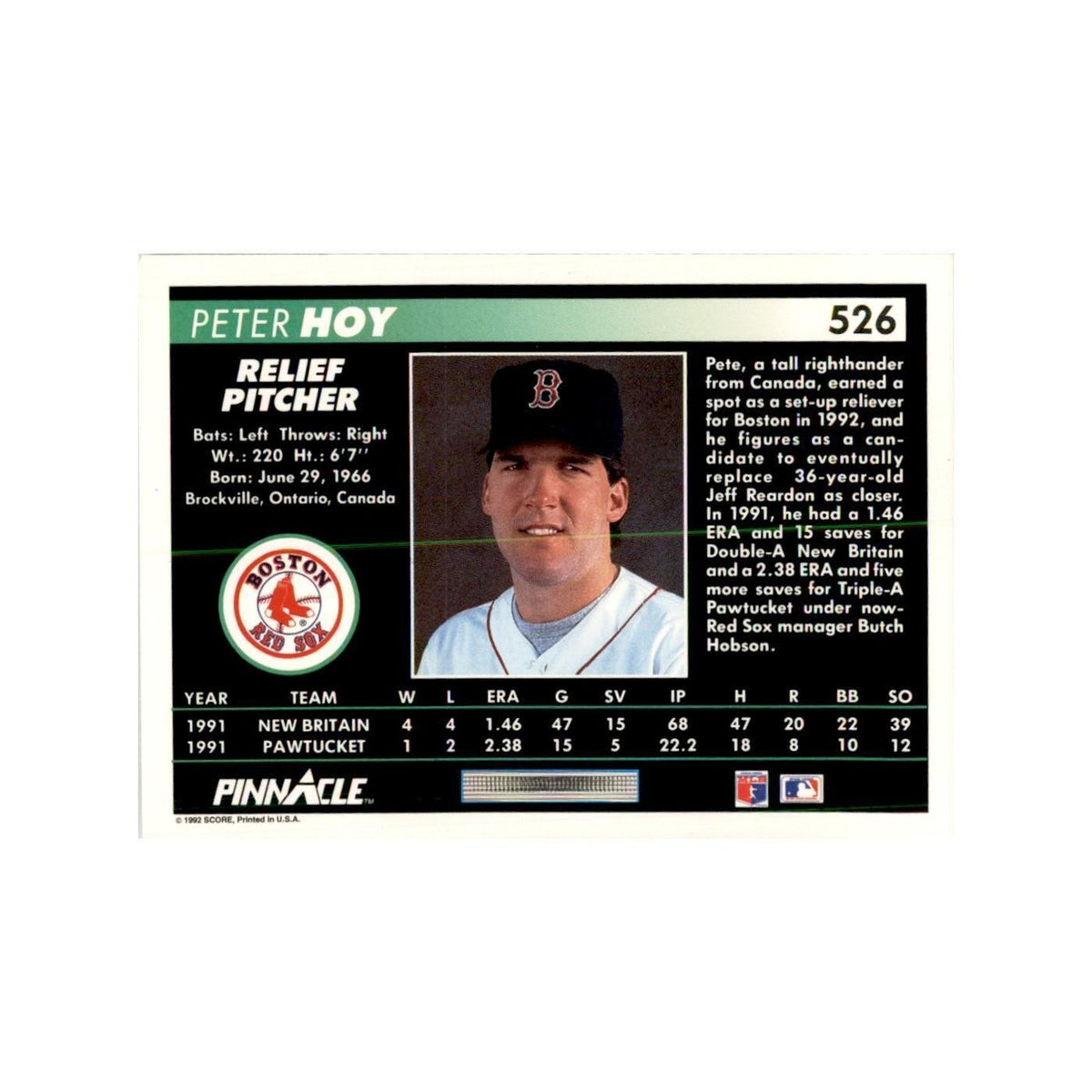 1992 Pinnacle Peter Hoy Baseball Cards #526