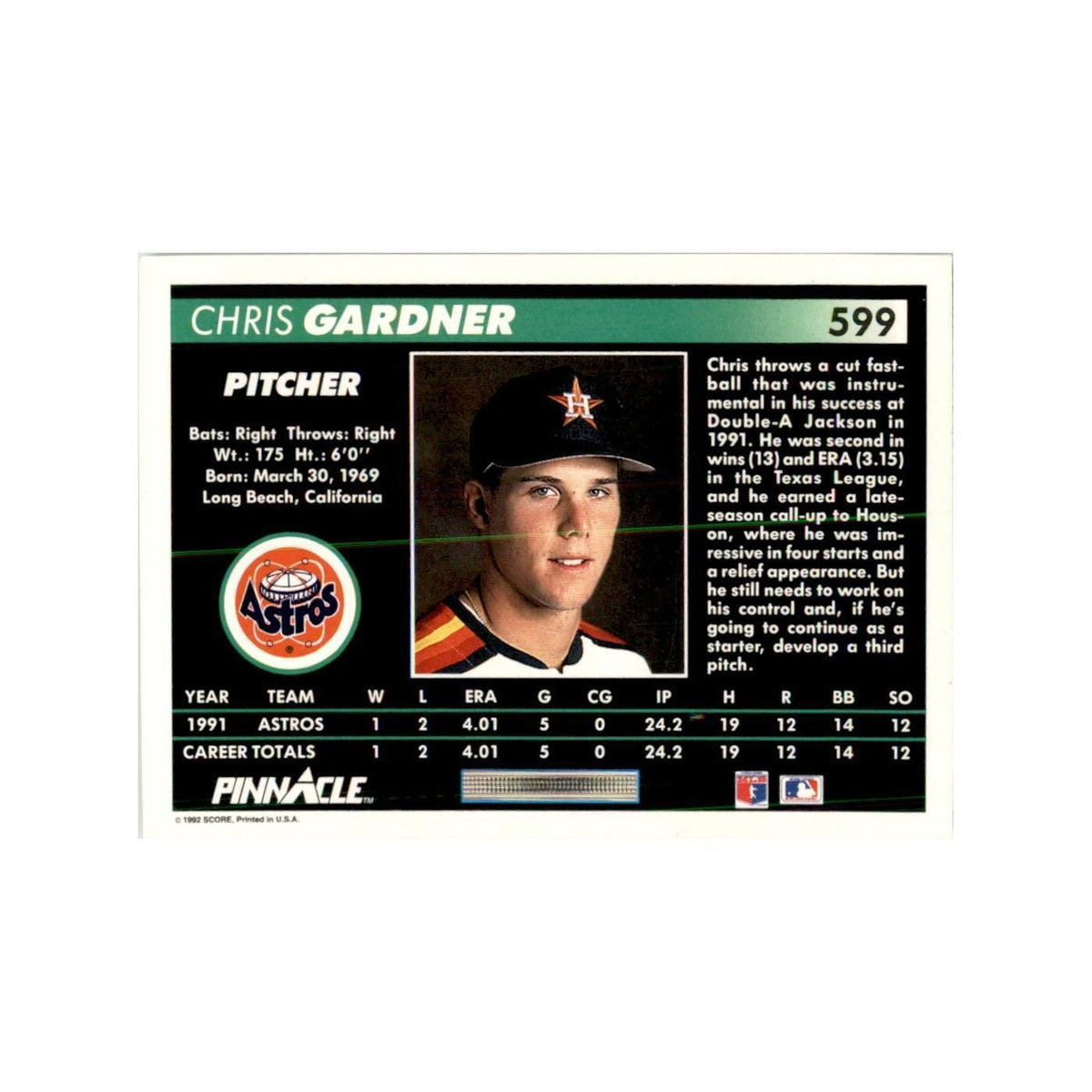 1992 Pinnacle Chris Gardner Baseball Cards #599