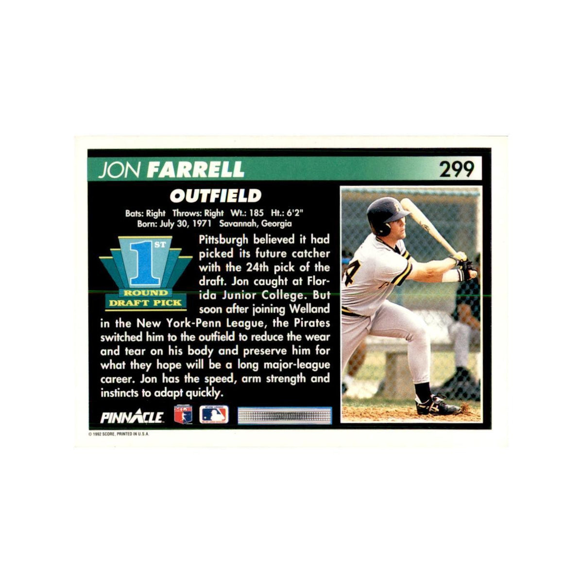 1992 Pinnacle Jon Farrell Baseball Cards #299