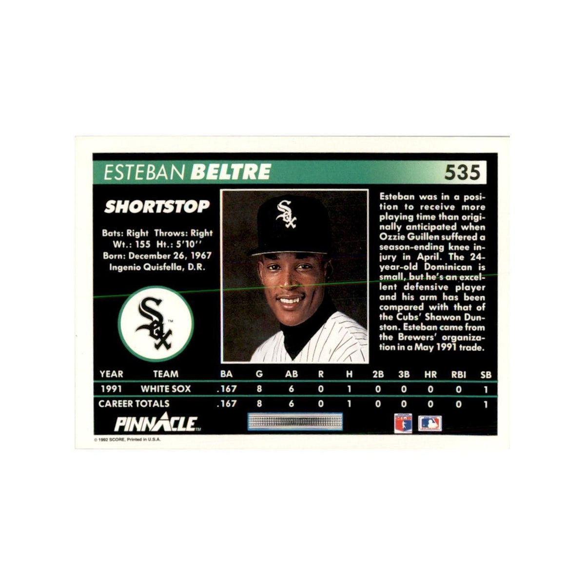 1992 Pinnacle Esteban Beltre Baseball Cards #535