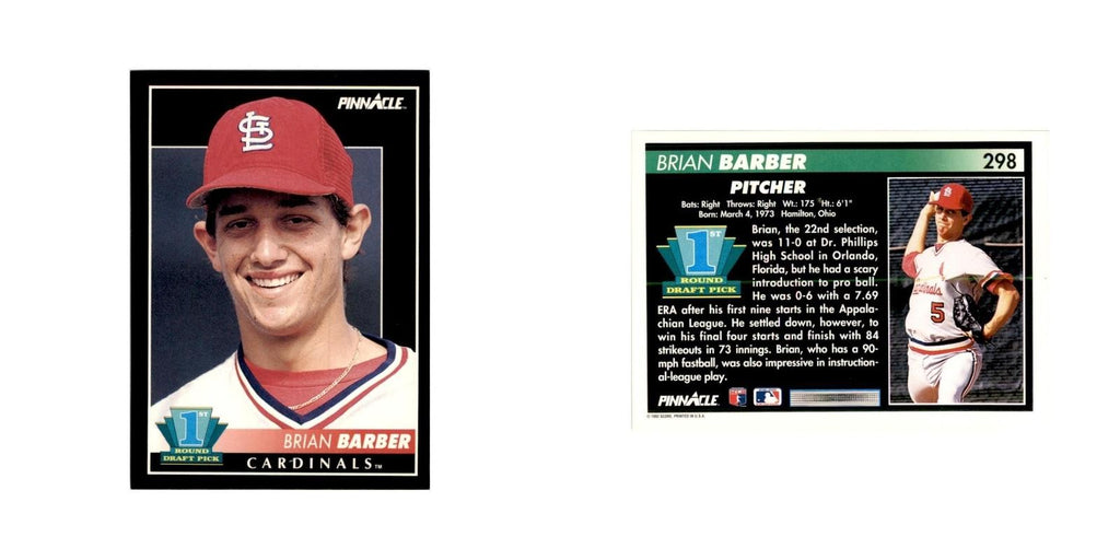 1992 Pinnacle Brian Barber Baseball Cards #298