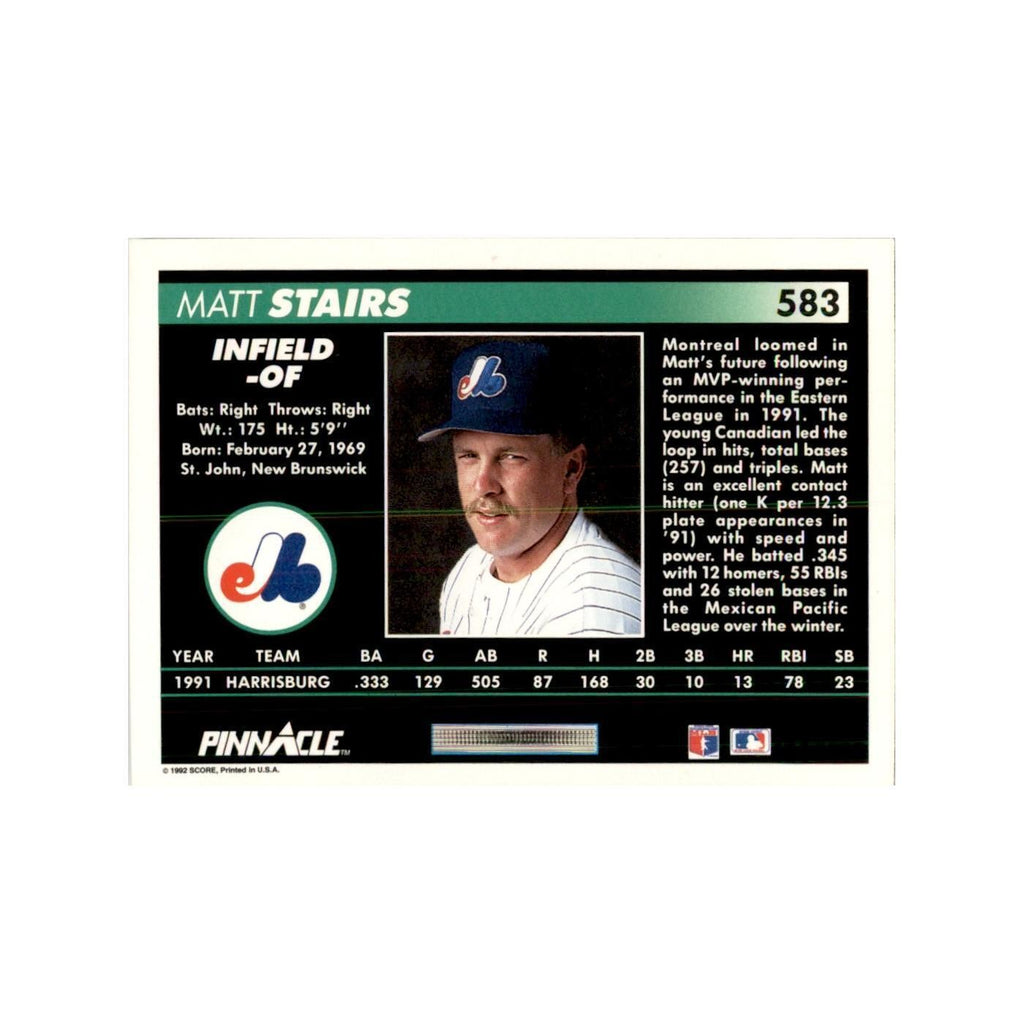 1992 Pinnacle Matt Stairs Baseball Cards #583