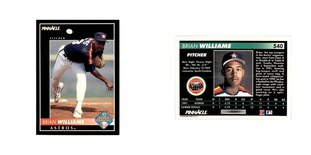 1992 Pinnacle Brian Williams Baseball Cards #540