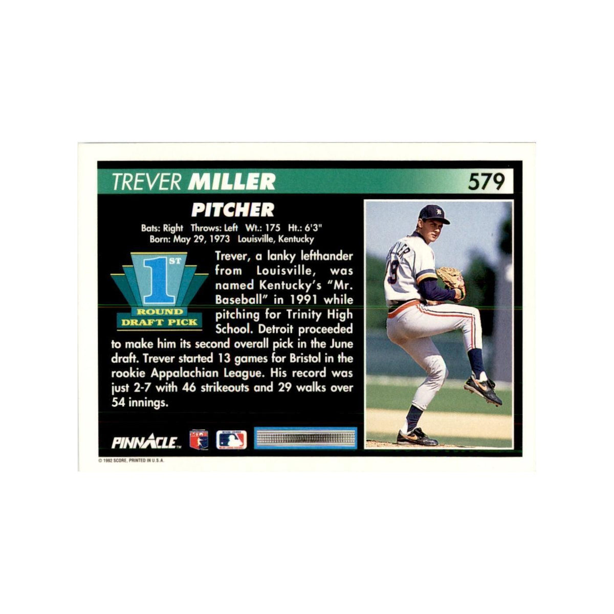 1992 Pinnacle Trever Miller Baseball Cards #579